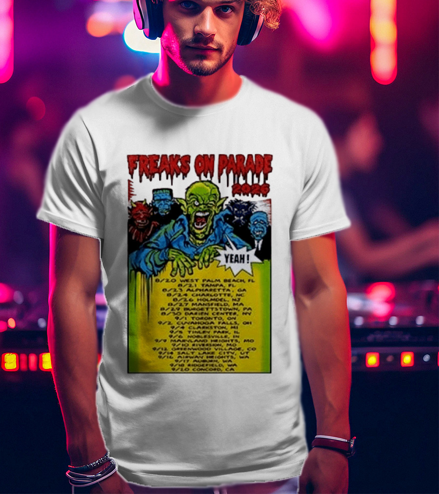Freaks On Parade Tour 2023 Rob Zombie Dates West Palm Beach Tampa Atlanta Concord T-Shirt