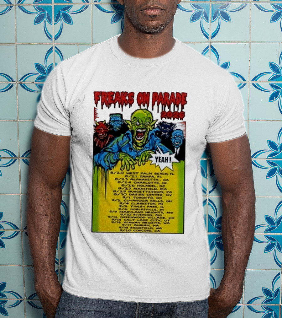 Freaks On Parade Tour 2023 Rob Zombie Dates West Palm Beach Tampa Atlanta Concord T-Shirt