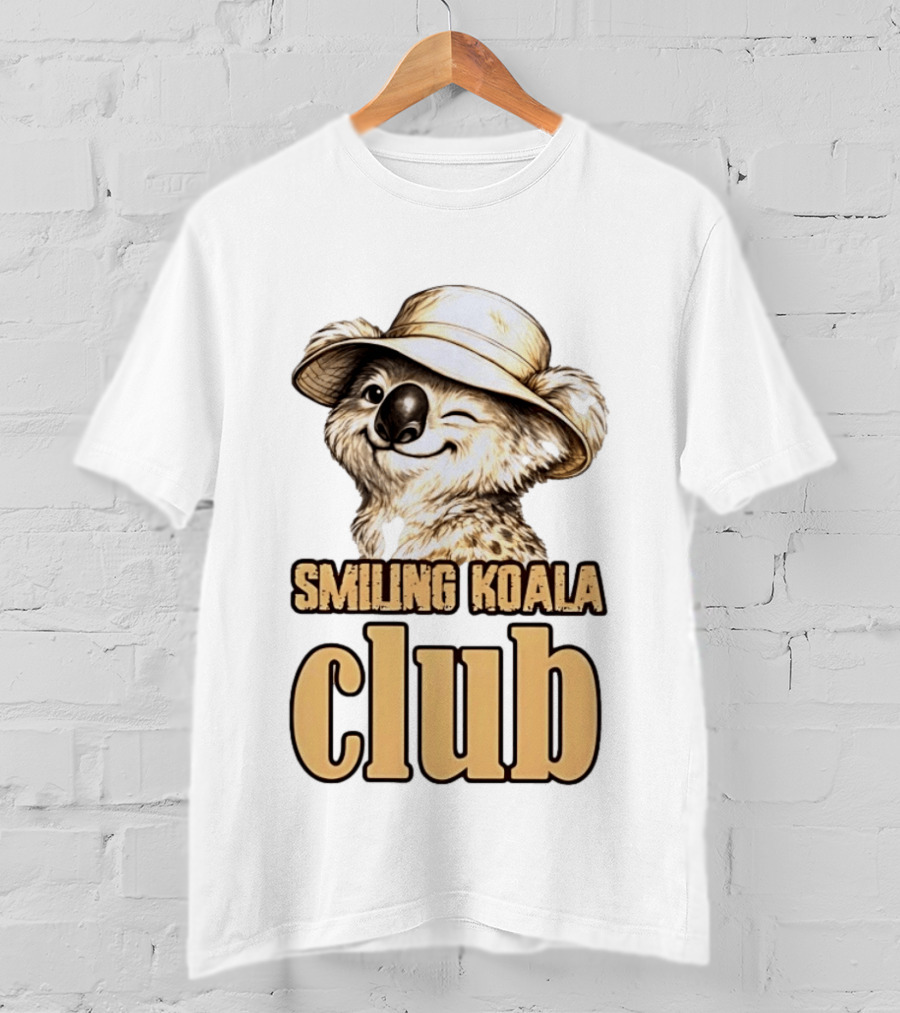 Smiling Koala Club Animal Wildlife Winking Koala Wearing Hat T-Shirt