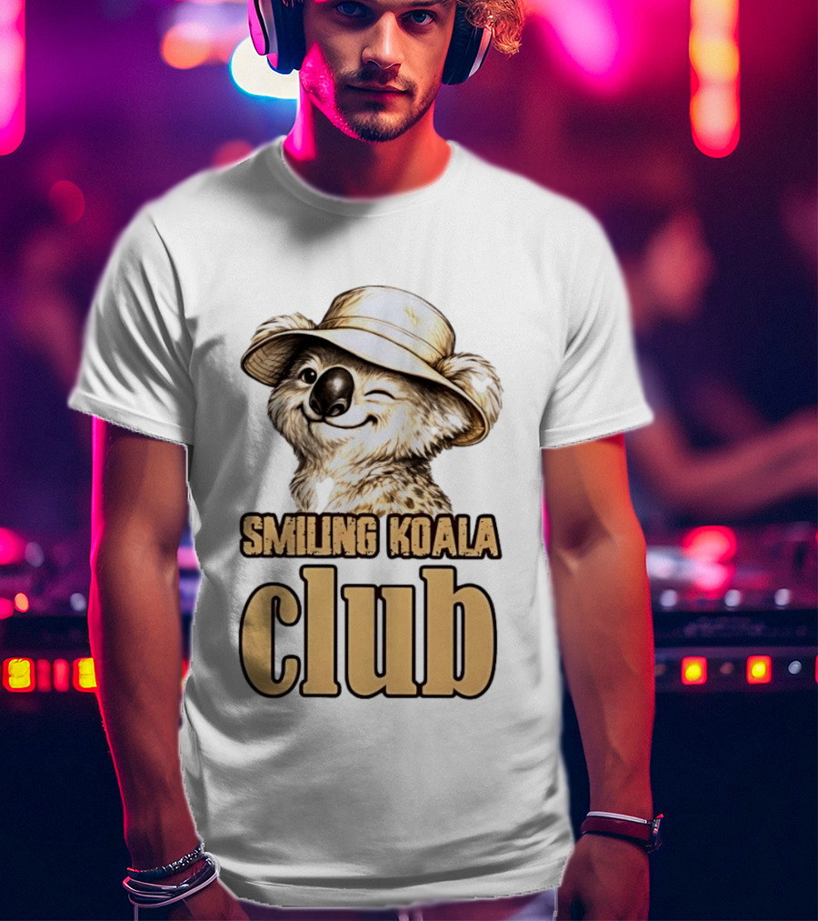 Smiling Koala Club Animal Wildlife Winking Koala Wearing Hat T-Shirt