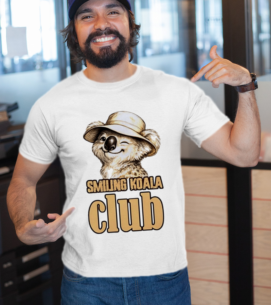 Smiling Koala Club Animal Wildlife Winking Koala Wearing Hat T-Shirt