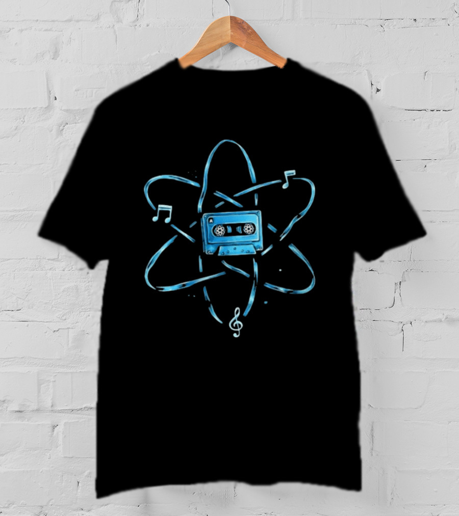 Atomic Cassette Tape Surrounded By Musical Notes And Atomic T-Shirt