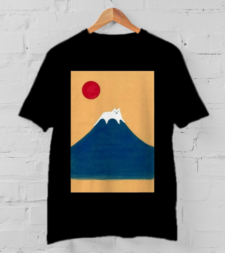 Meow Fuji Cat With Red Sun Illustration Japan T-Shirt