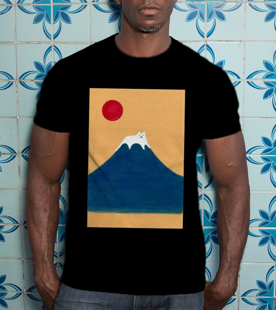 Meow Fuji Cat With Red Sun Illustration Japan T-Shirt