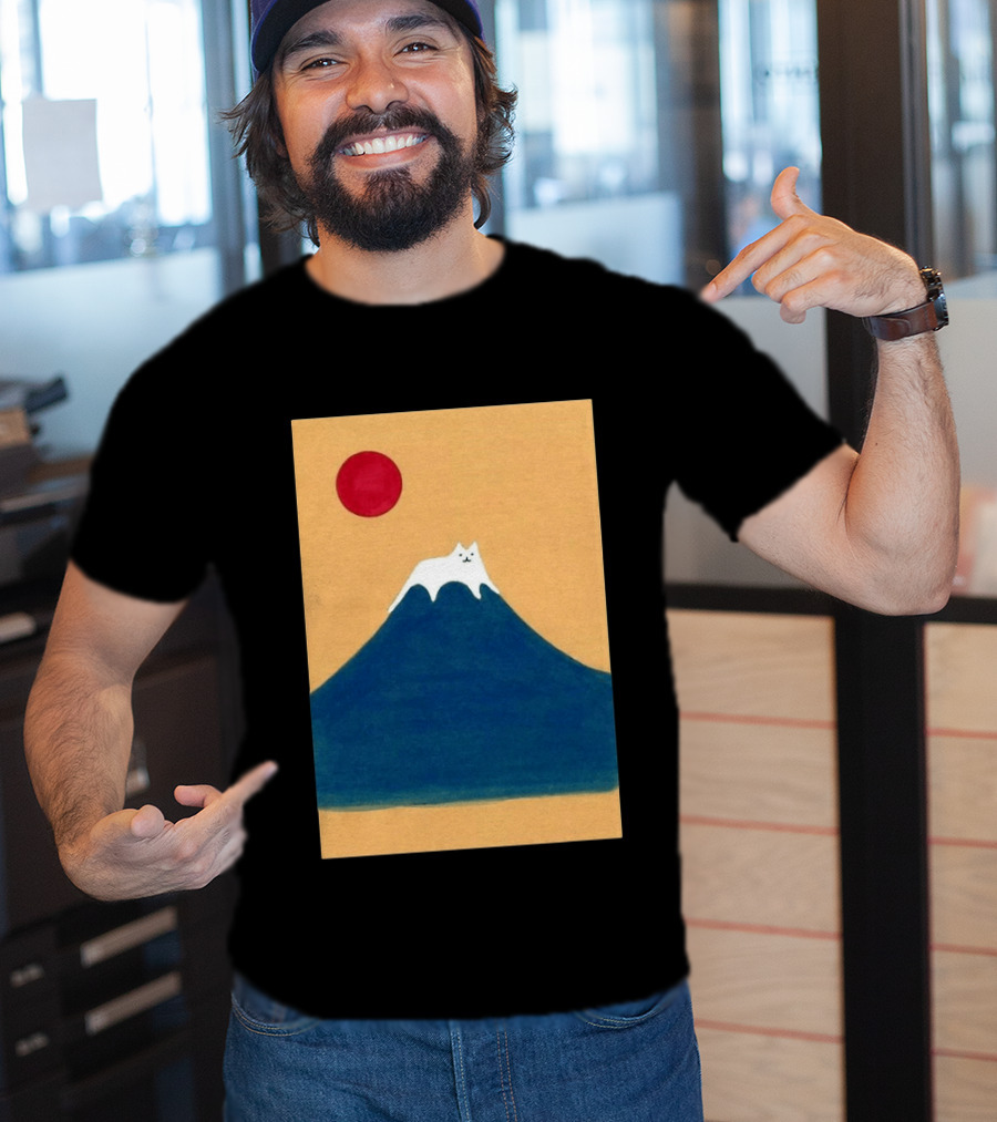Meow Fuji Cat With Red Sun Illustration Japan T-Shirt