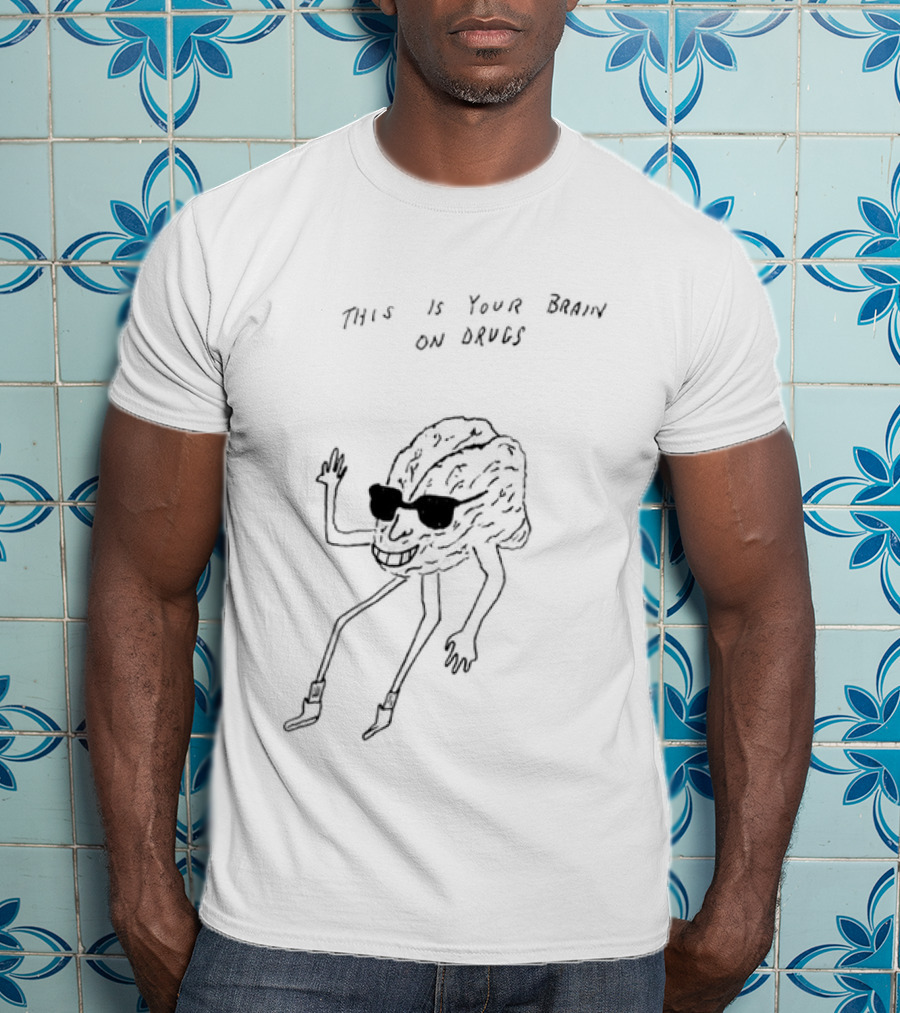 This Is Your Brain On Drugs M Gray Cartoon Brain With Sunglasses T-Shirt