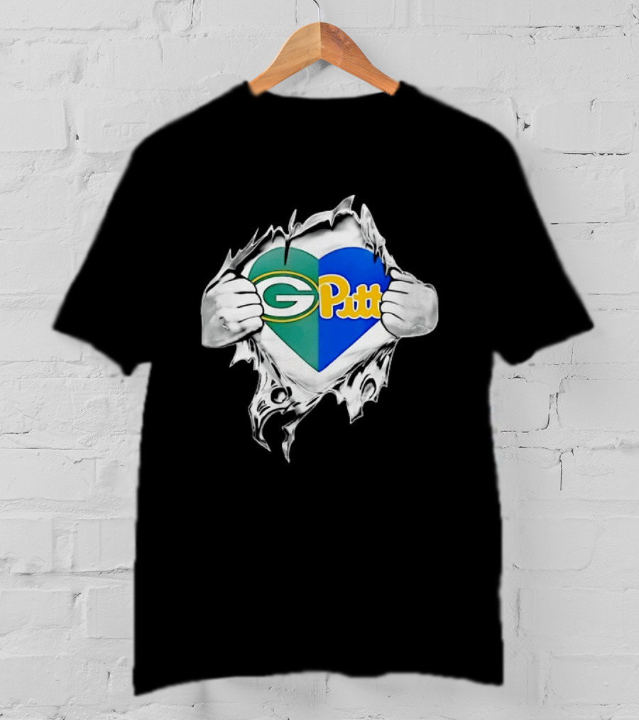 Green Bay Packers Pittsburgh Panthers Superman Heart Rip T-Shirt