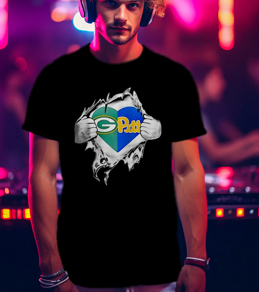 Green Bay Packers Pittsburgh Panthers Superman Heart Rip T-Shirt