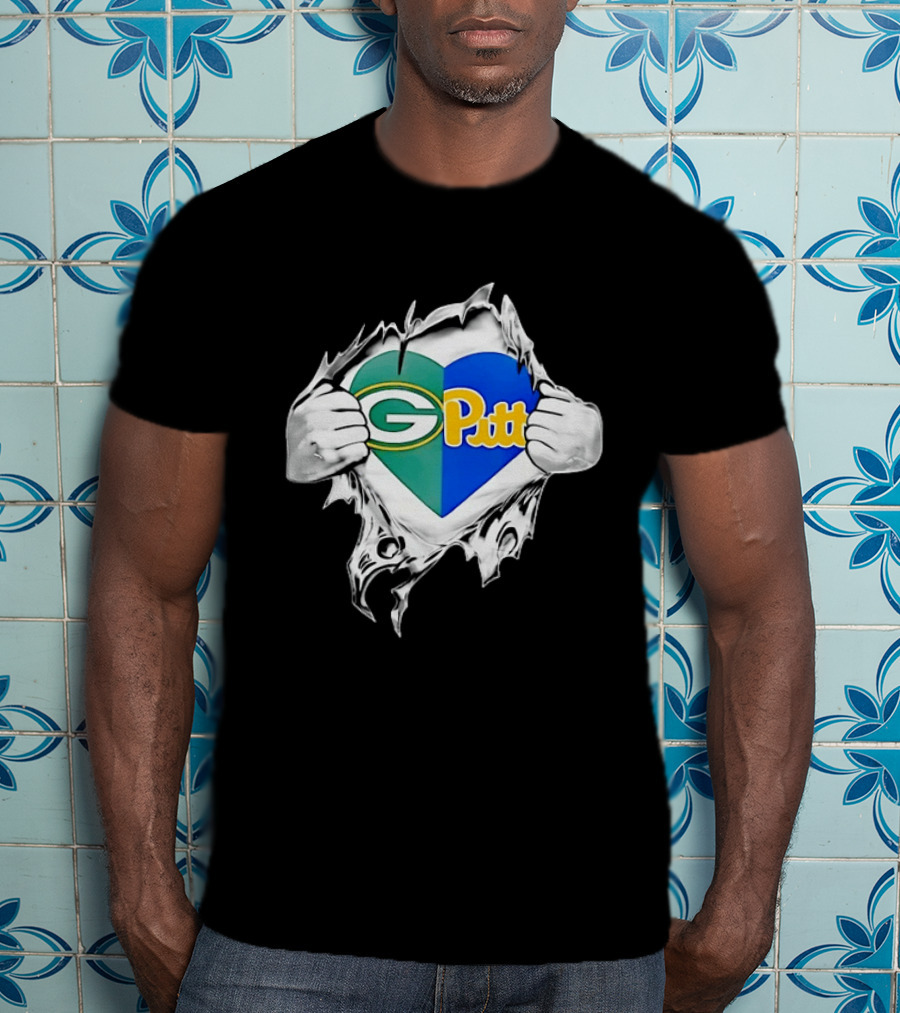 Green Bay Packers Pittsburgh Panthers Superman Heart Rip T-Shirt