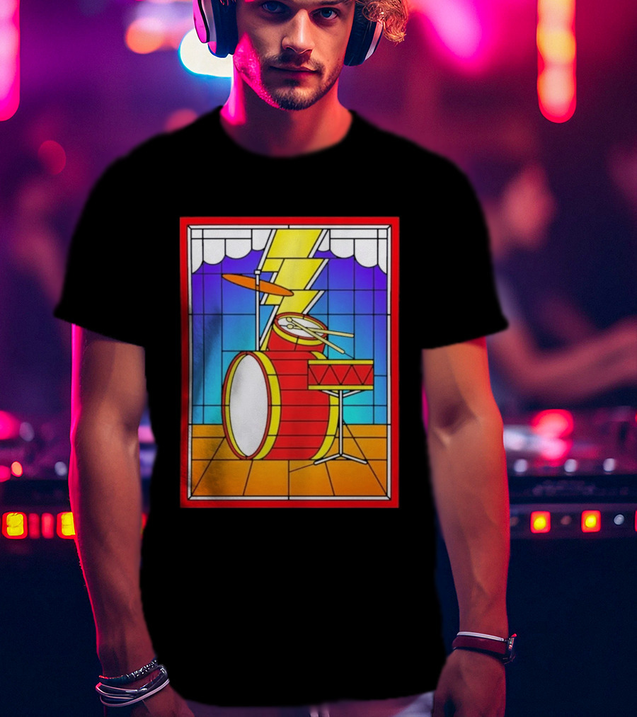 Stained Glass Drum Kit With Lightning Bolt T-Shirt