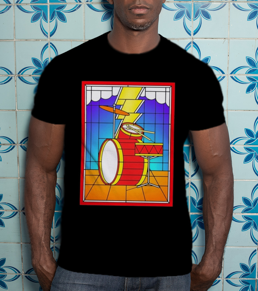 Stained Glass Drum Kit With Lightning Bolt T-Shirt