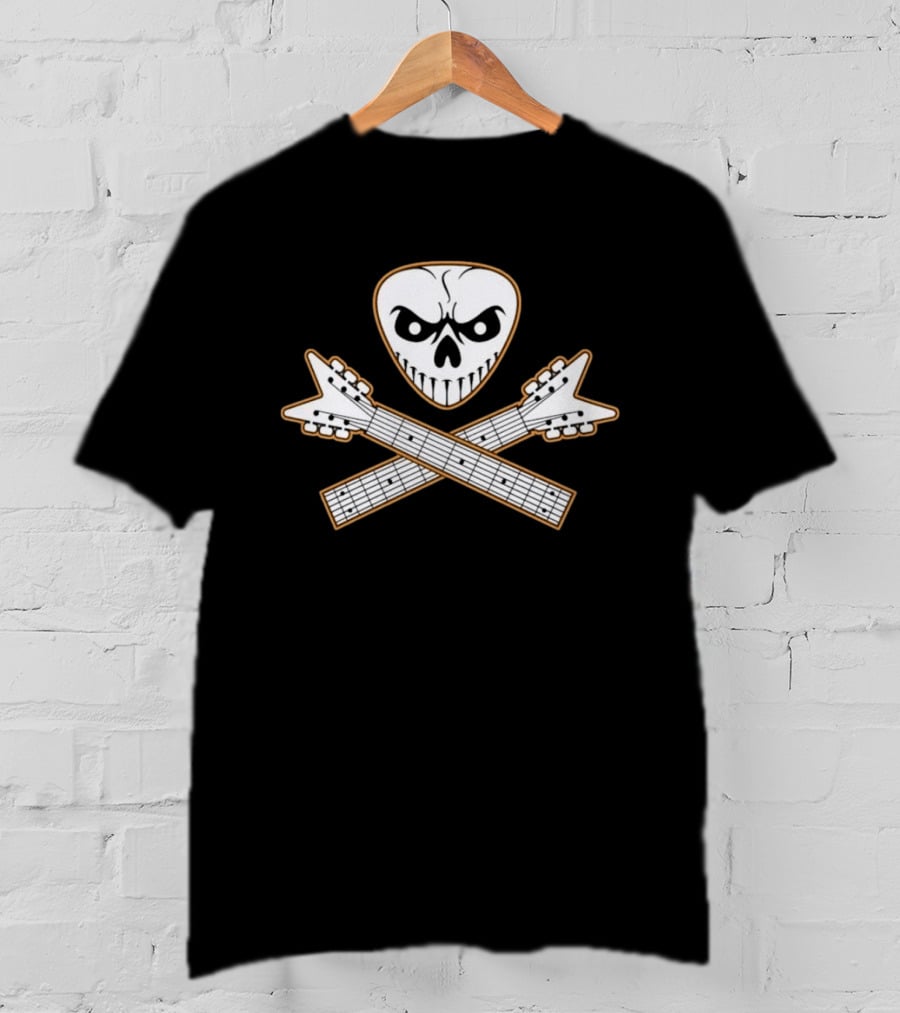 Guitar Pick Skull Crossed Guitars Rock Metal Music T-Shirt