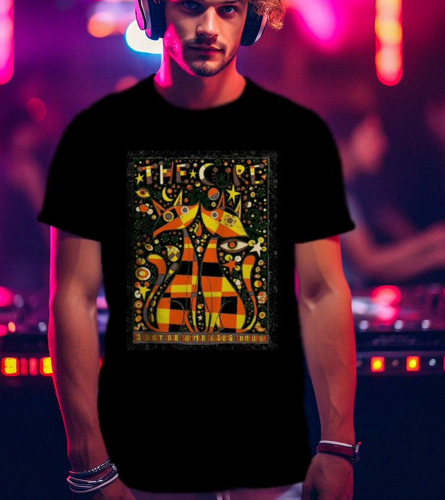 The Cure 23 August 2026 Summer Sessions Edinburgh Psychedelic Cat T-Shirt