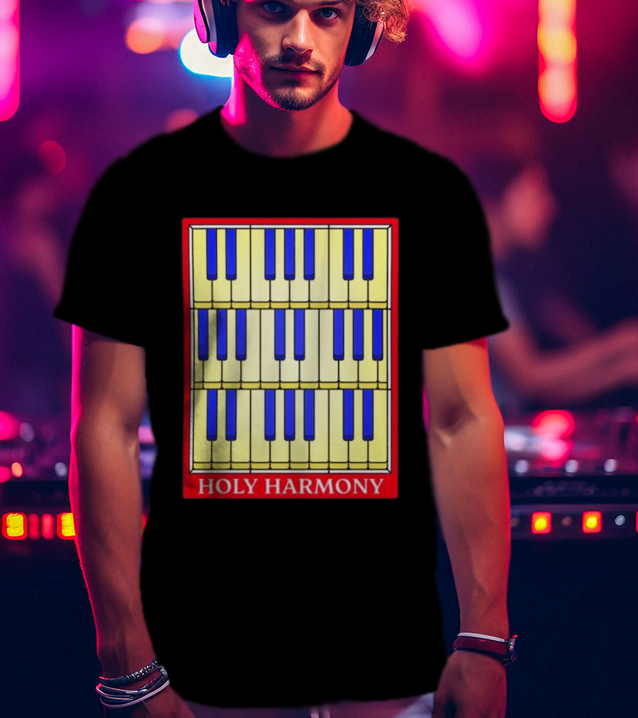 Holy Harmony Stained Glass Piano Keyboard Classical Music T-Shirt