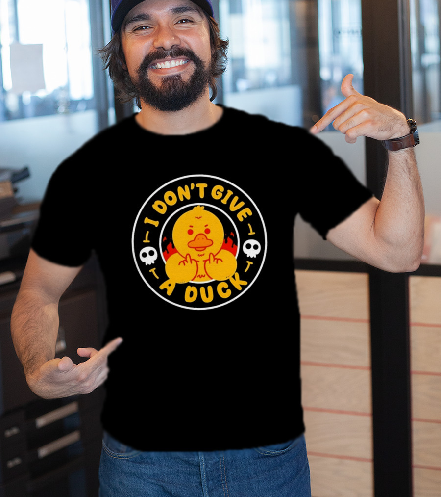 I Don't Give A Duck Angry Yellow Bird Middle Finger Skulls Flames T-Shirt