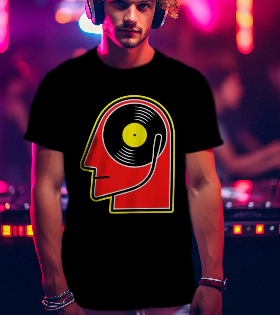 Vinyl Album Head With Record Disc Ear Retro Music T-Shirt