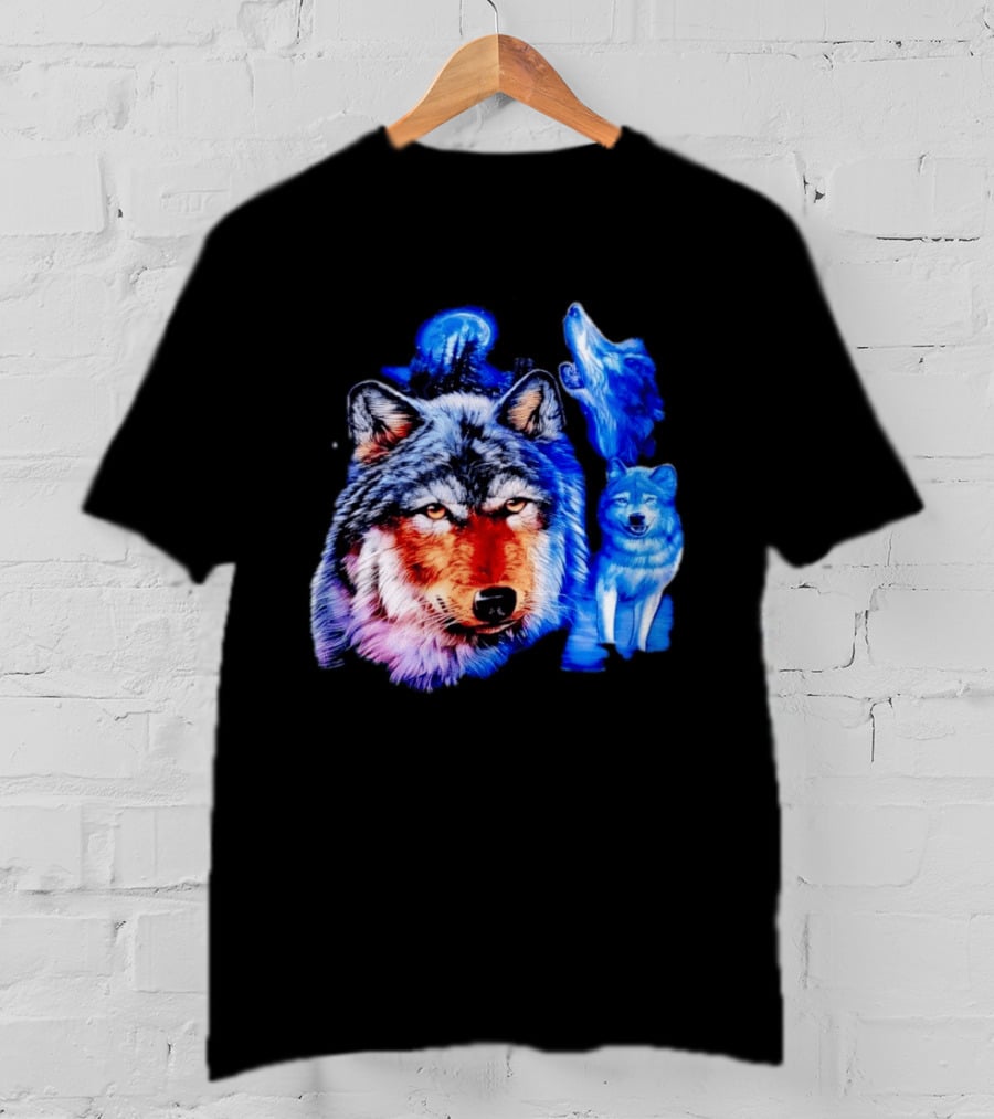 Wild Wolf Pack Moon Night Scene Nature Wildlife Wolves Howling T-Shirt