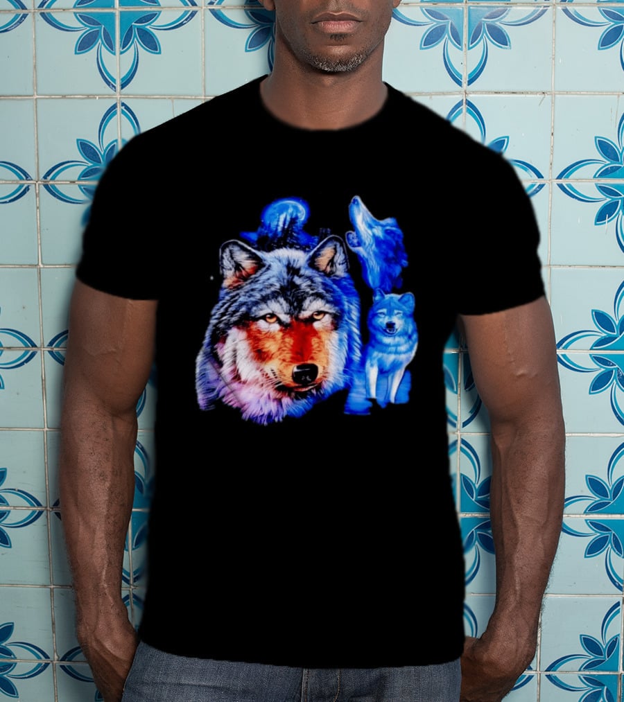 Wild Wolf Pack Moon Night Scene Nature Wildlife Wolves Howling T-Shirt