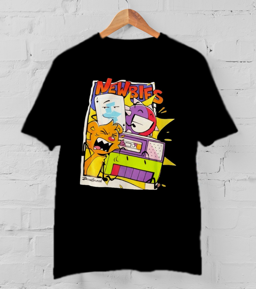 Newbies RaidingSalmon Cartoon Boombox And Cards Explosion T-Shirt