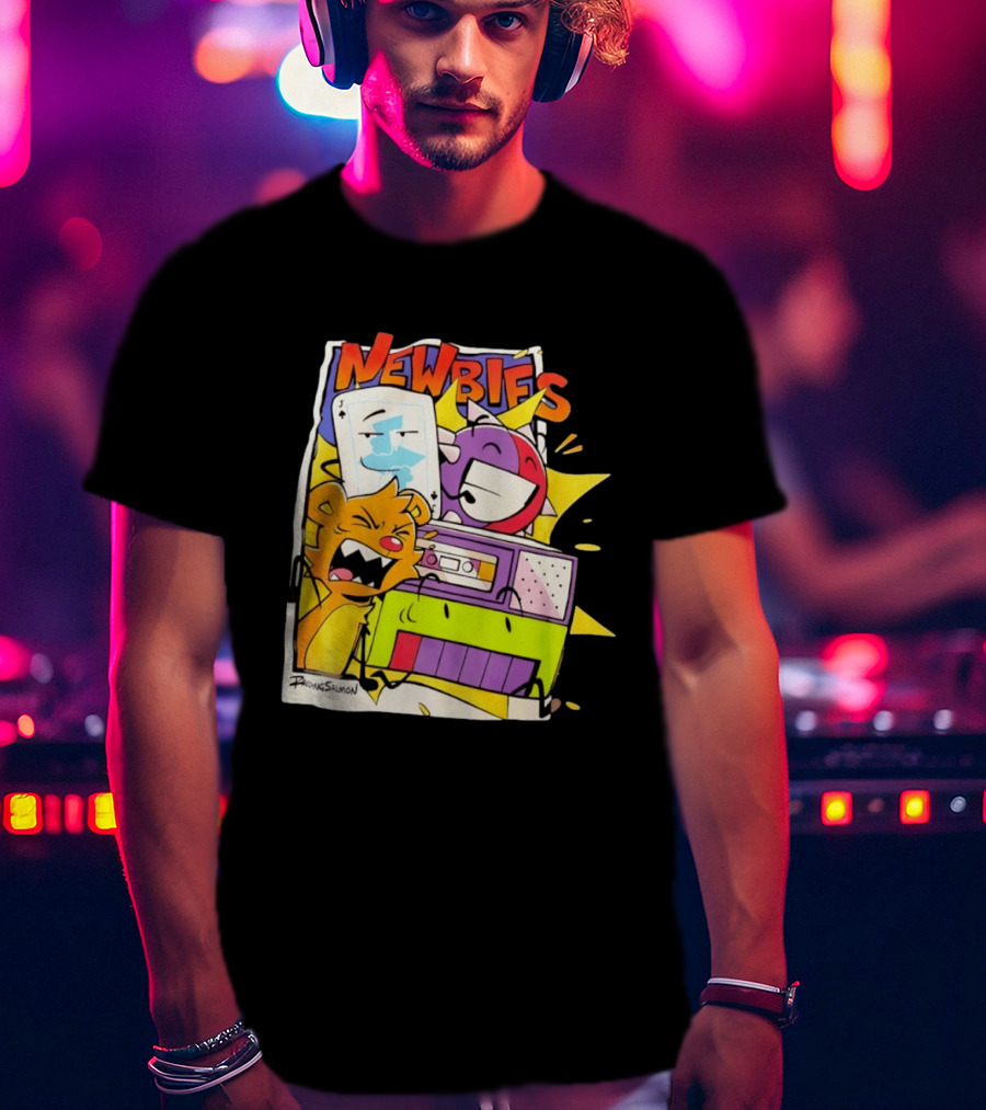 Newbies RaidingSalmon Cartoon Boombox And Cards Explosion T-Shirt