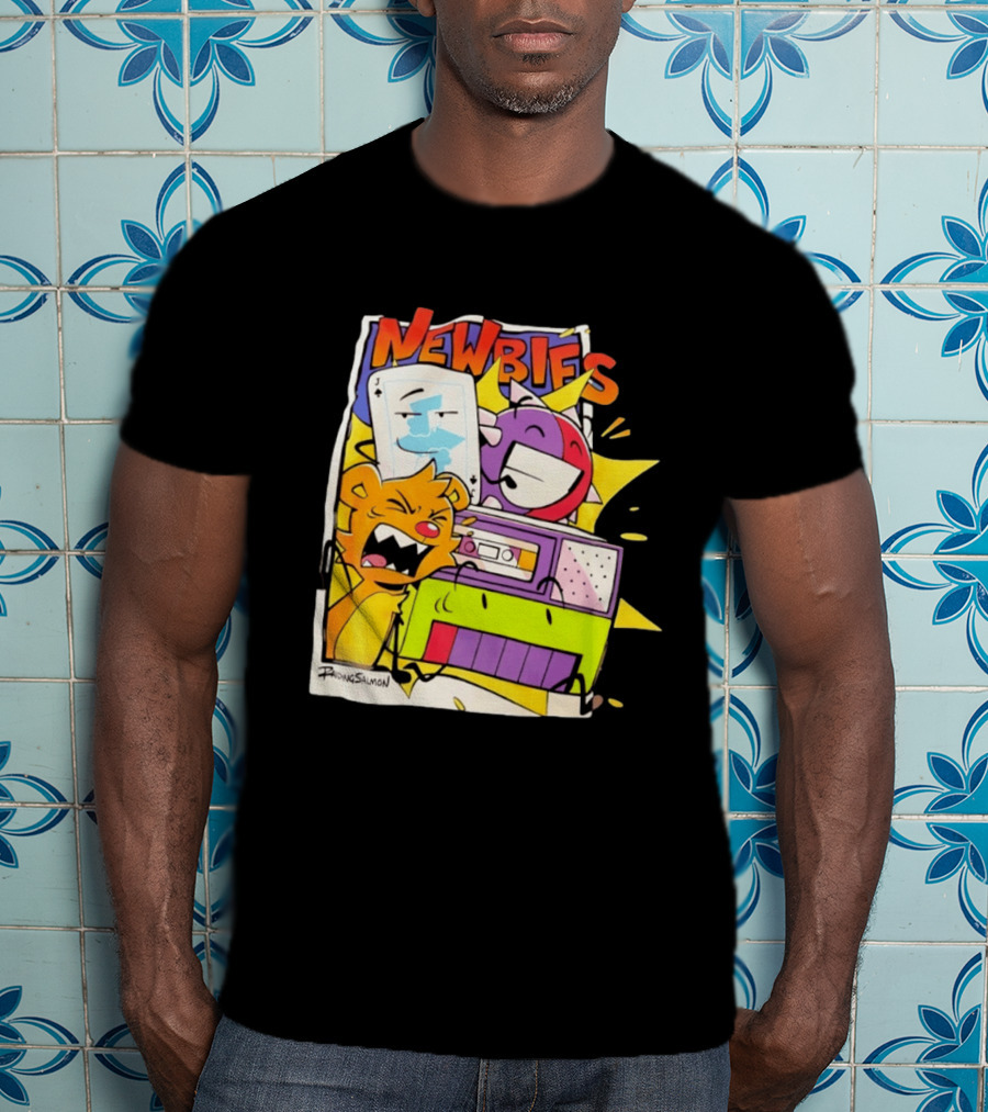 Newbies RaidingSalmon Cartoon Boombox And Cards Explosion T-Shirt