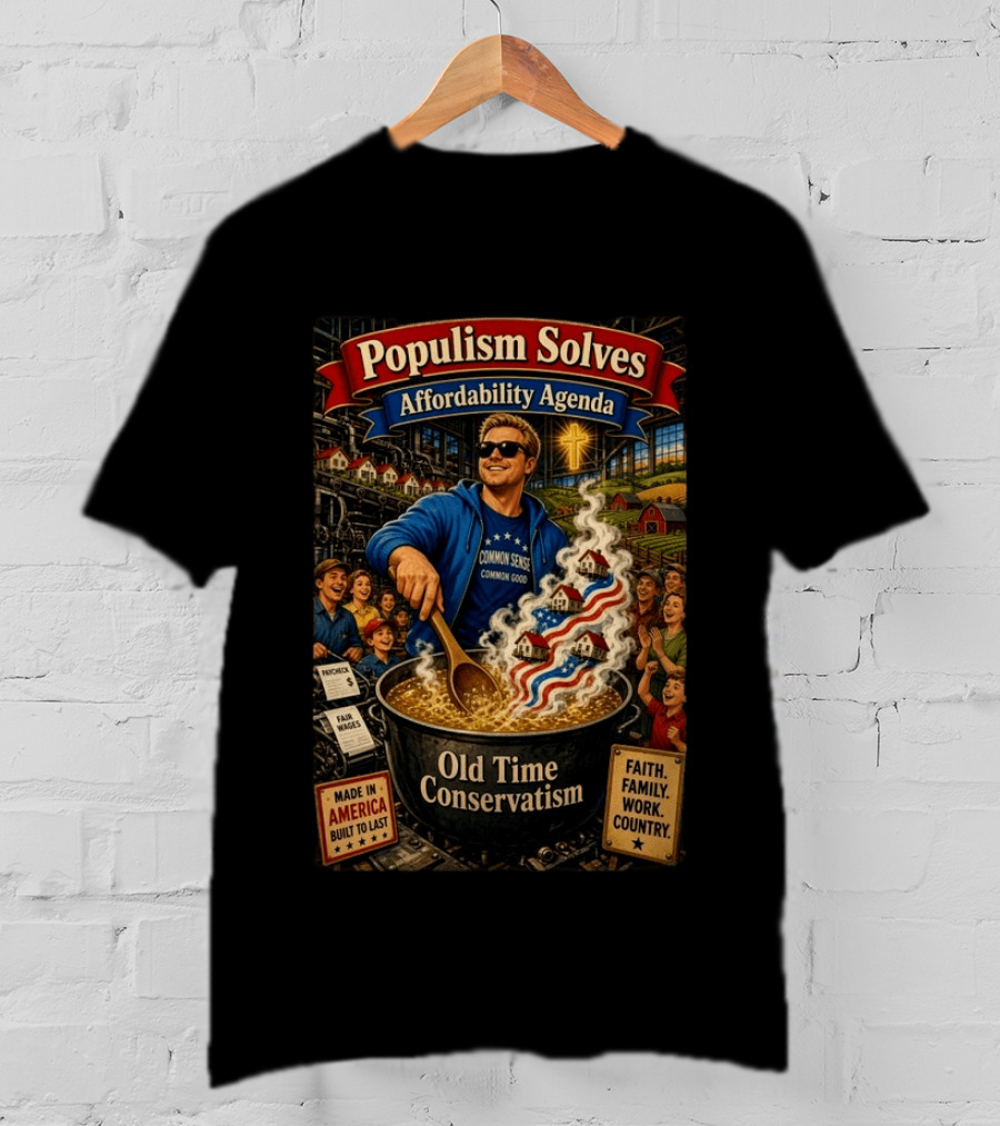 Populism Solves Affordability Agenda Common Sense Good Old Time Conservatism Faith Family Work Country T-Shirt