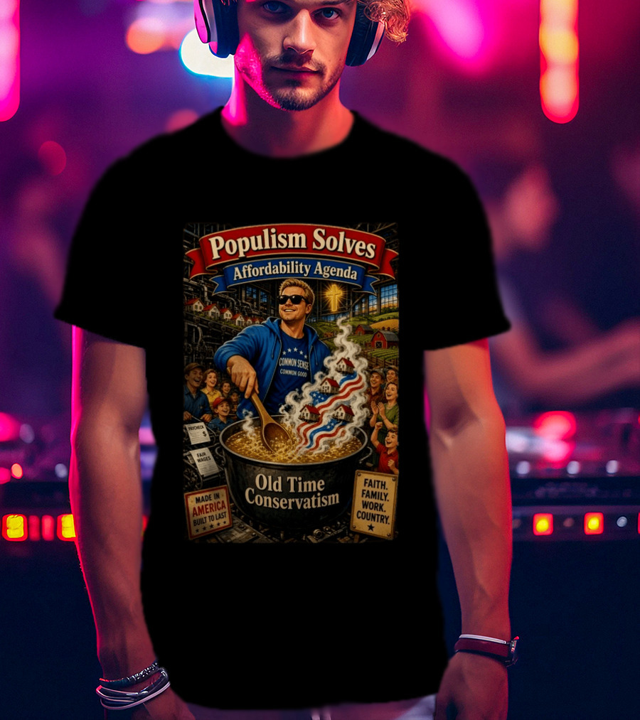 Populism Solves Affordability Agenda Common Sense Good Old Time Conservatism Faith Family Work Country T-Shirt