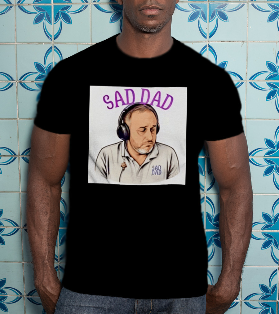 Sad Dad Headphones Fatherhood Parenting Mood T-Shirt