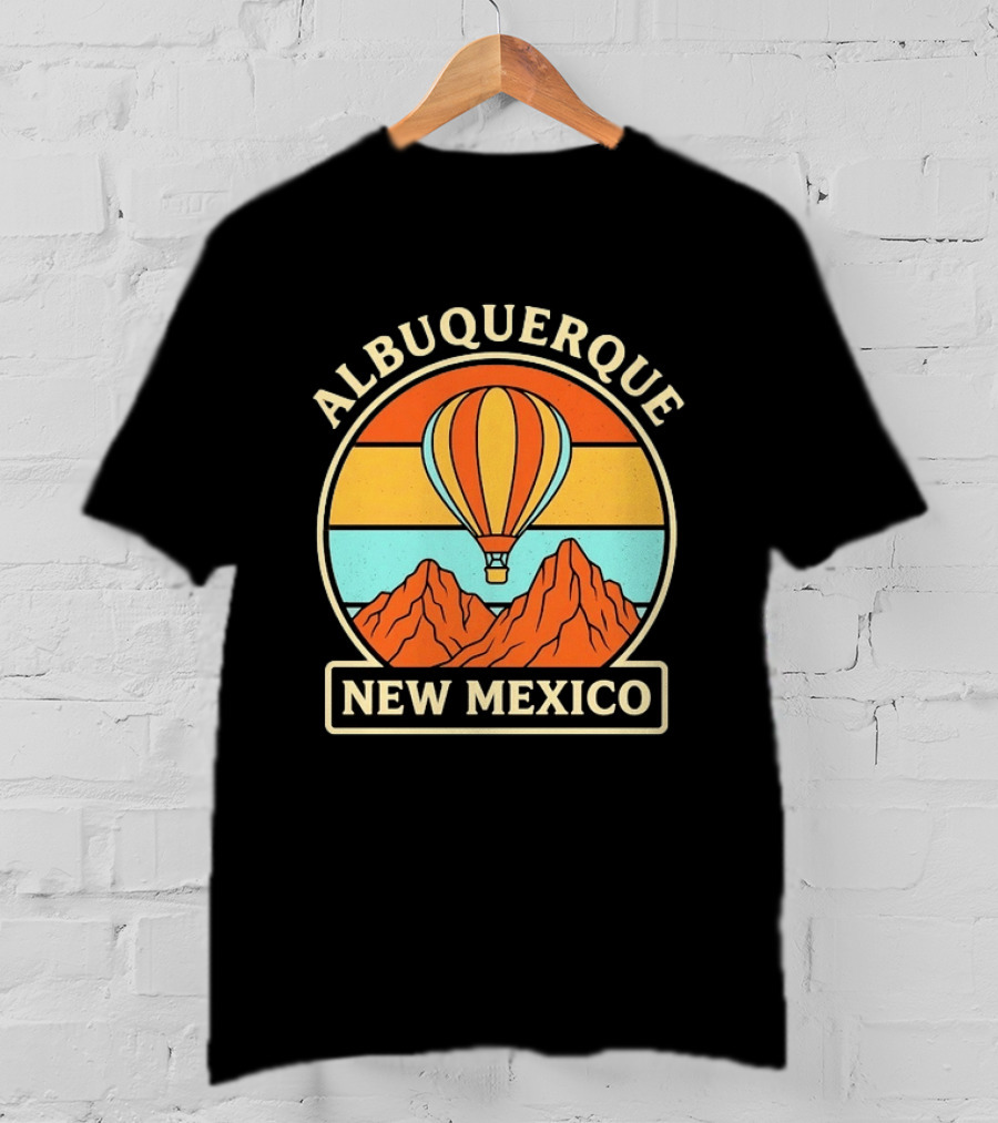 Albuquerque New Mexico Hot Air Balloon Over Mountains T-Shirt