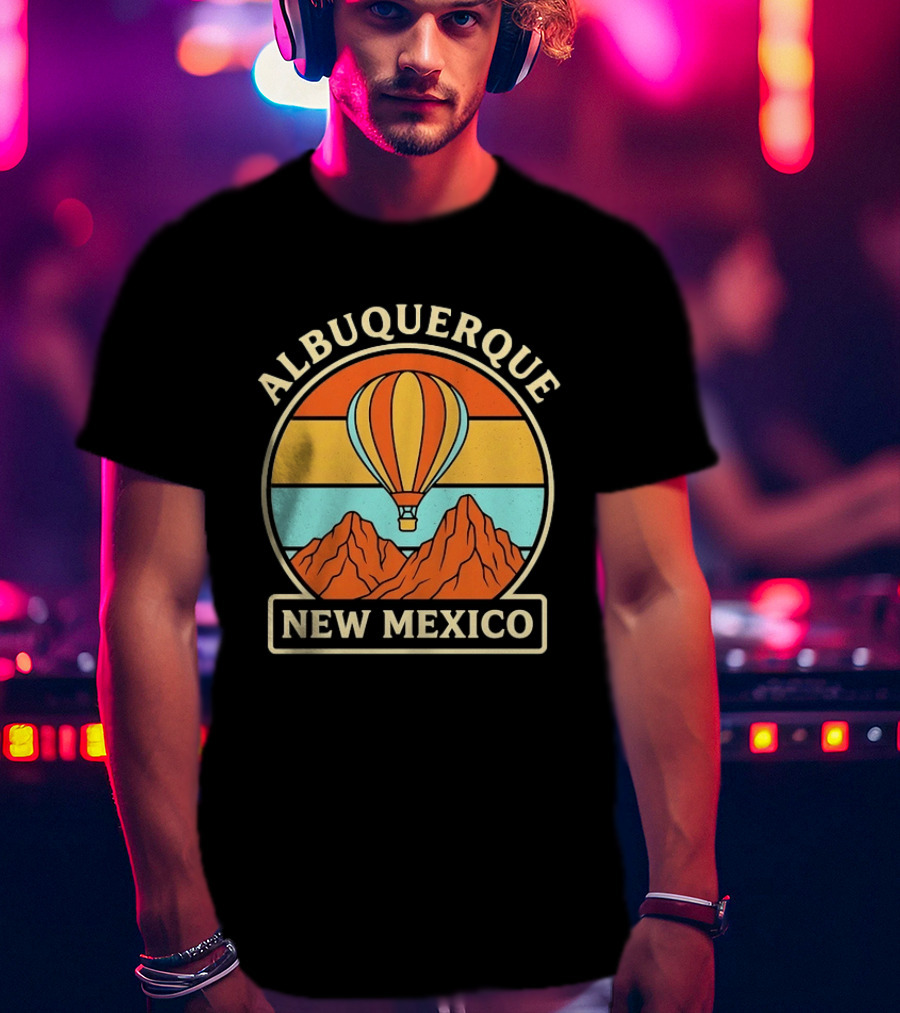 Albuquerque New Mexico Hot Air Balloon Over Mountains T-Shirt