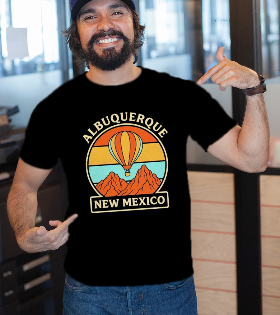 Albuquerque New Mexico Hot Air Balloon Over Mountains T-Shirt