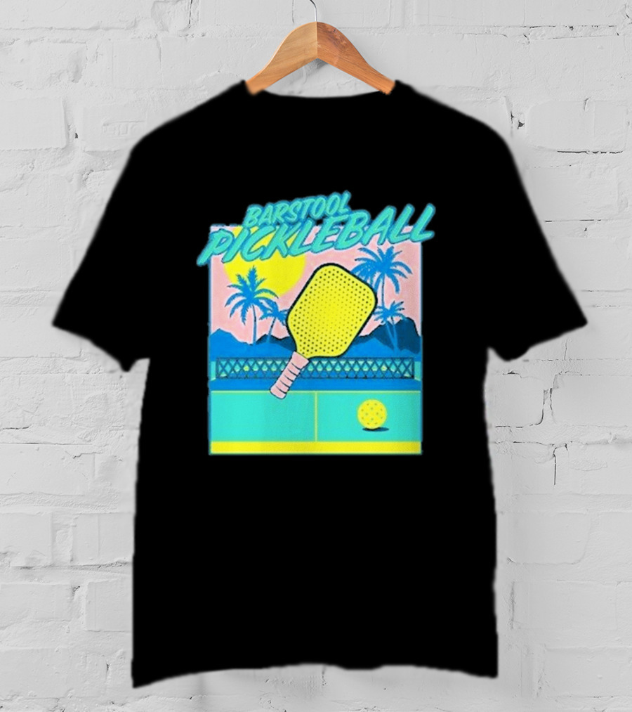 Barstool Pickleball Tropical Retro Paddle And Palm Trees T-Shirt