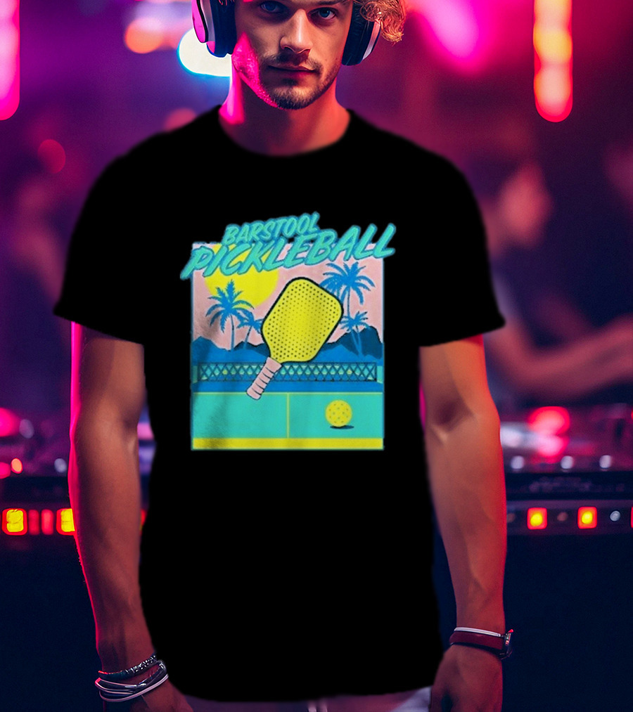 Barstool Pickleball Tropical Retro Paddle And Palm Trees T-Shirt