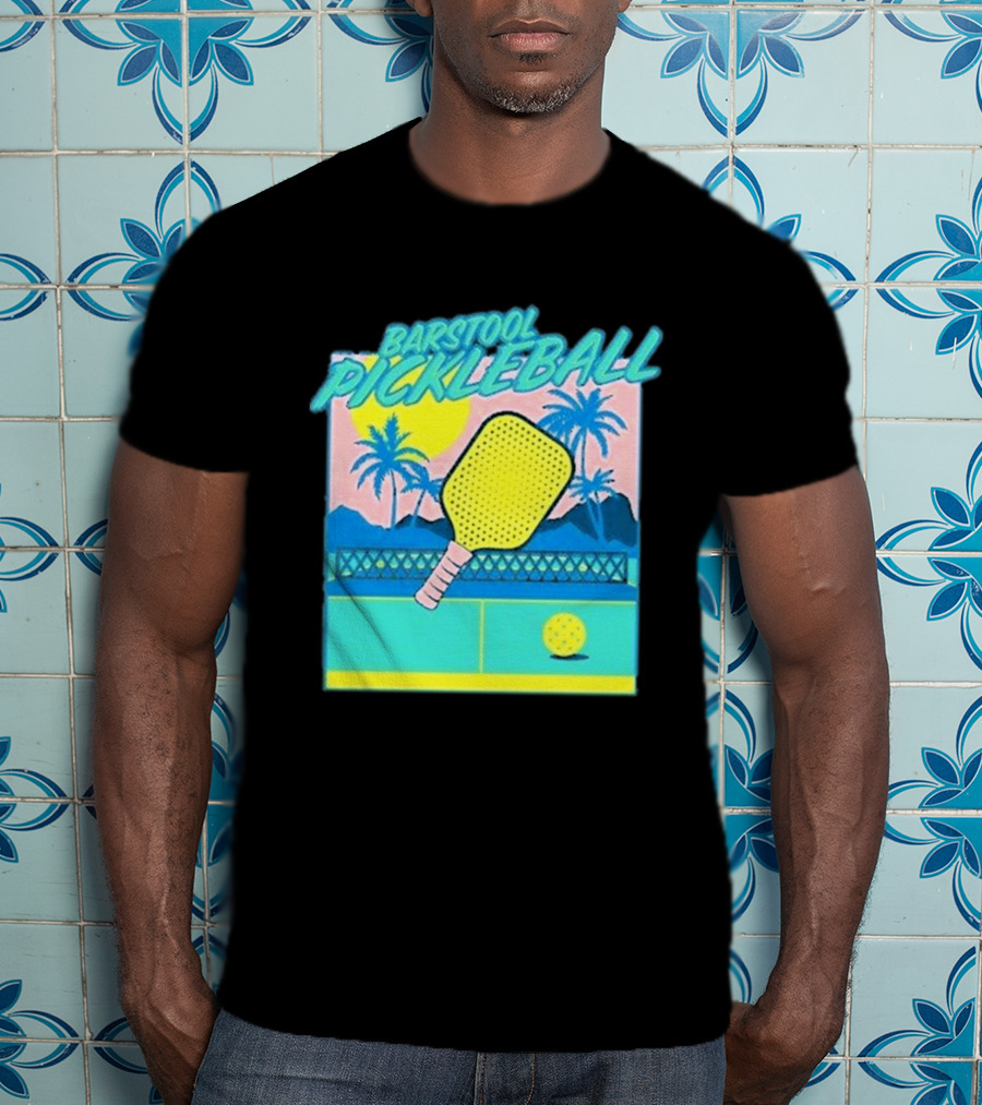 Barstool Pickleball Tropical Retro Paddle And Palm Trees T-Shirt