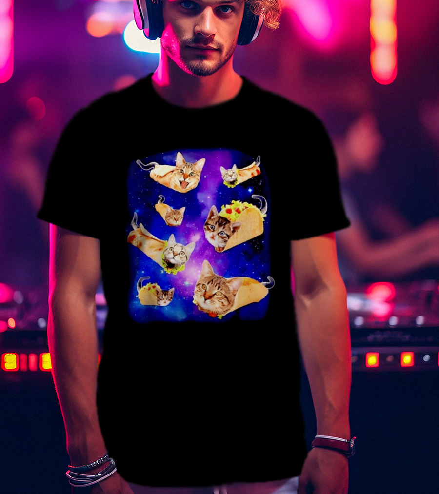 Cats In Space With Tacos And Burritos Taco Cat Cosmic Adventure T-Shirt