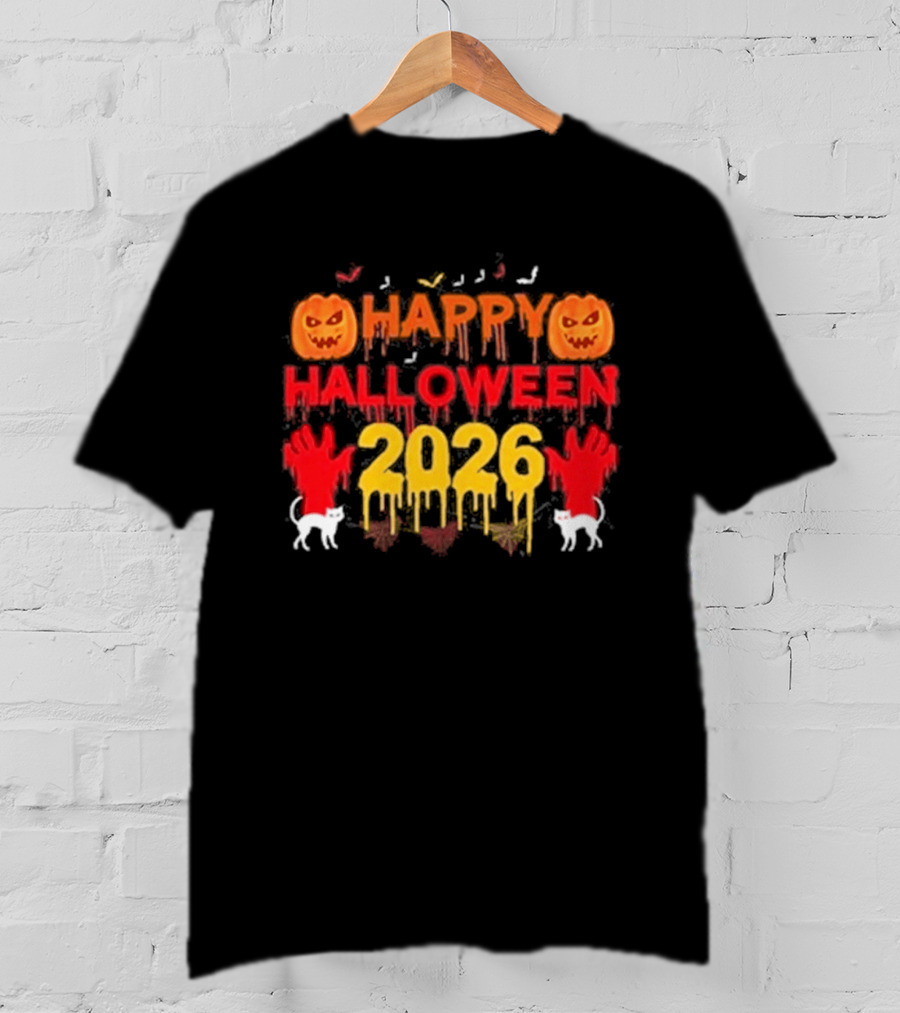 Happy Halloween 2026 Spooky Pumpkin Ghosts And Cats T-Shirt