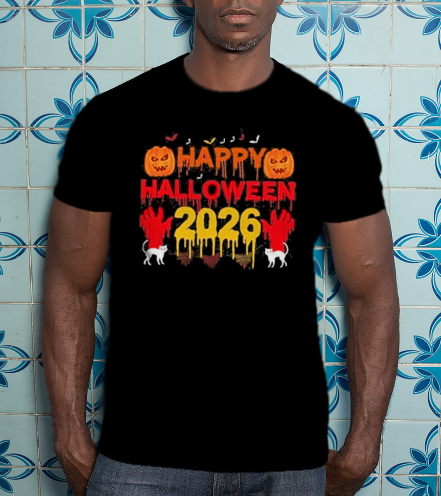 Happy Halloween 2026 Spooky Pumpkin Ghosts And Cats T-Shirt