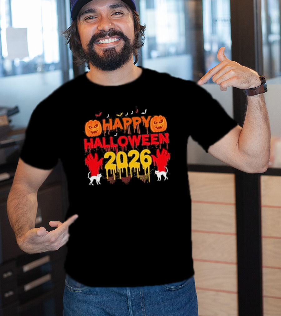 Happy Halloween 2026 Spooky Pumpkin Ghosts And Cats T-Shirt