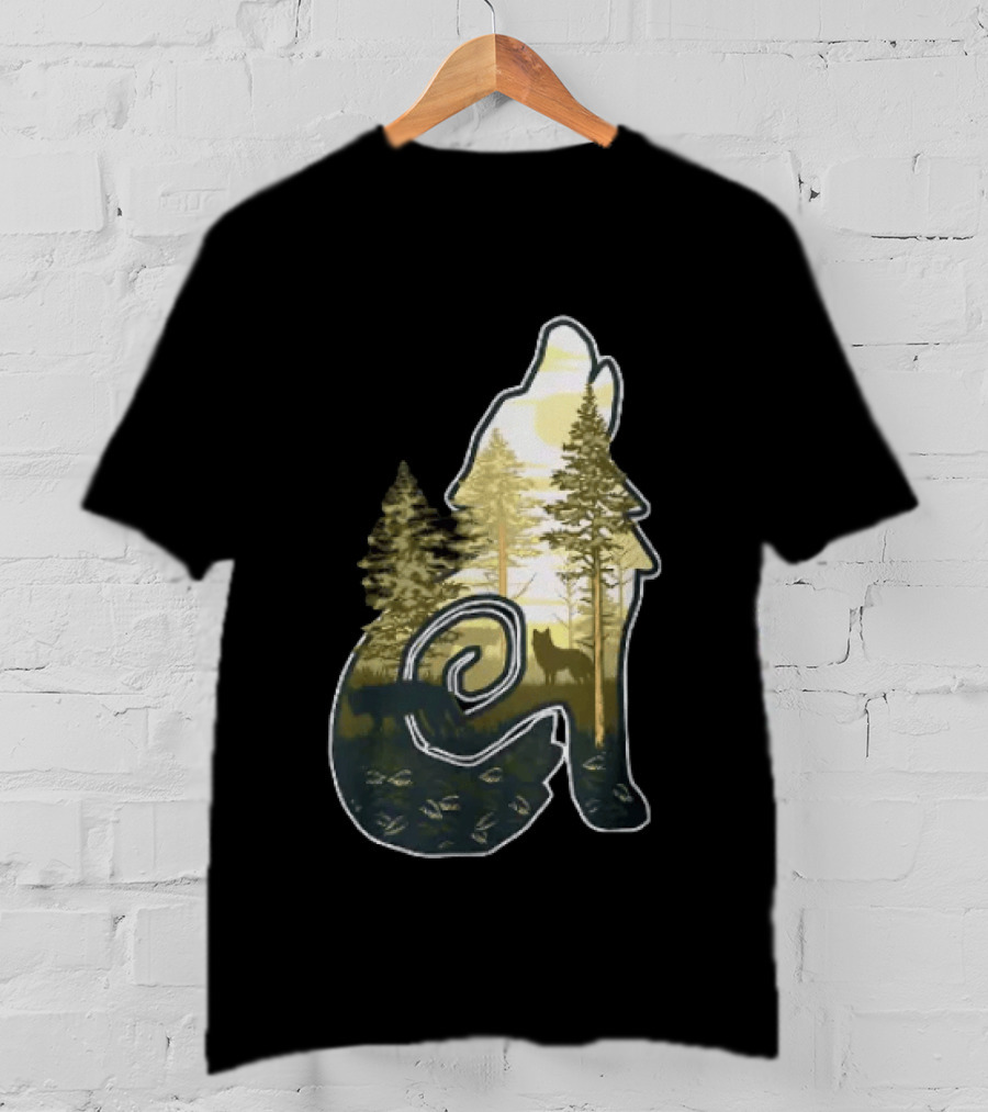 Wolf Howling Forest Scene Fahlo Nature Wildlife T-Shirt