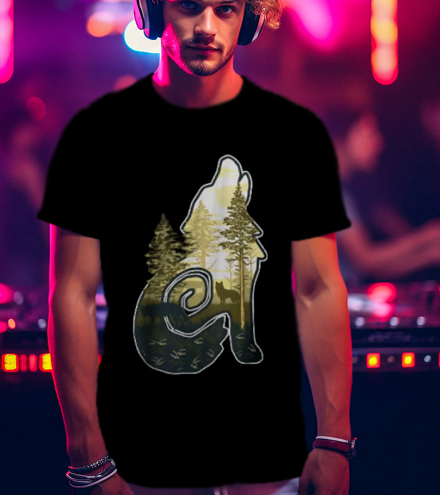 Wolf Howling Forest Scene Fahlo Nature Wildlife T-Shirt