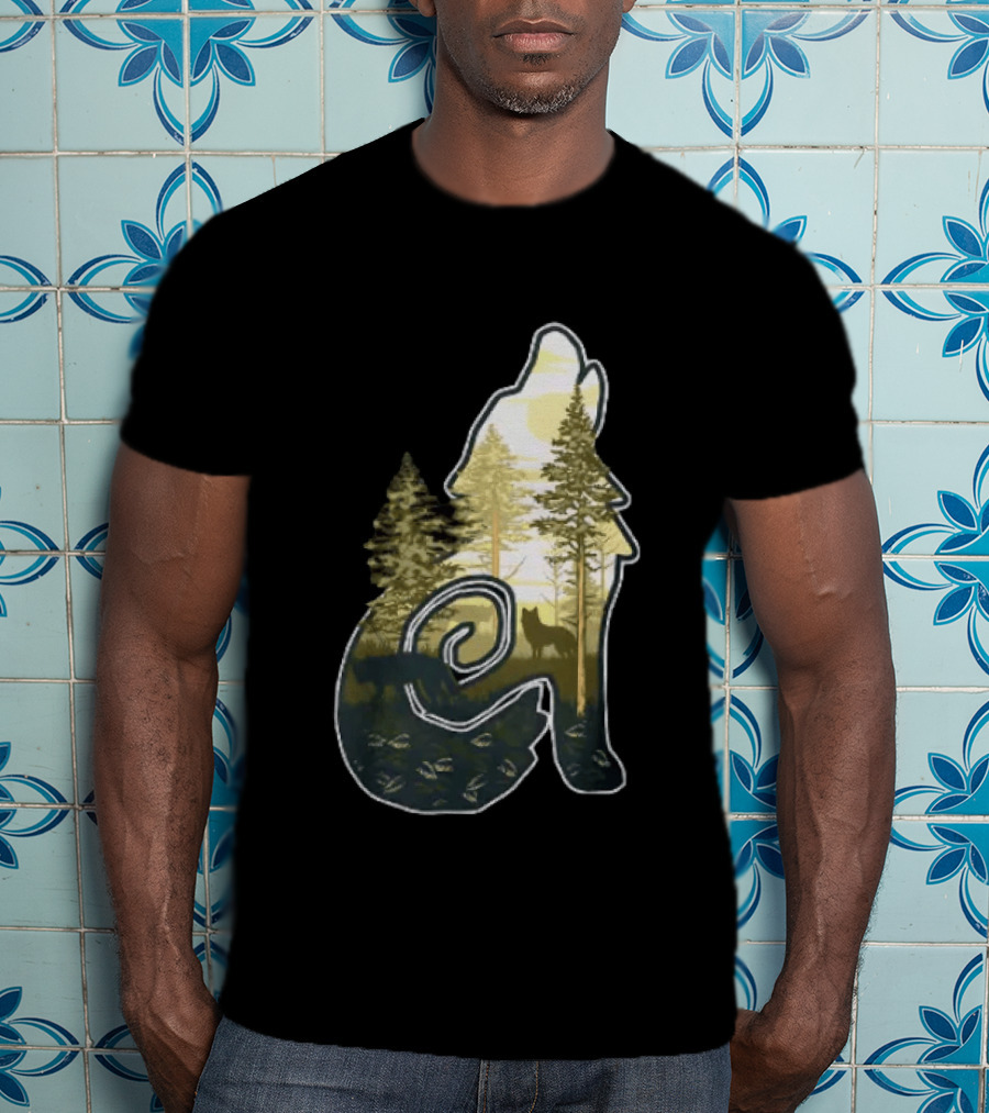 Wolf Howling Forest Scene Fahlo Nature Wildlife T-Shirt