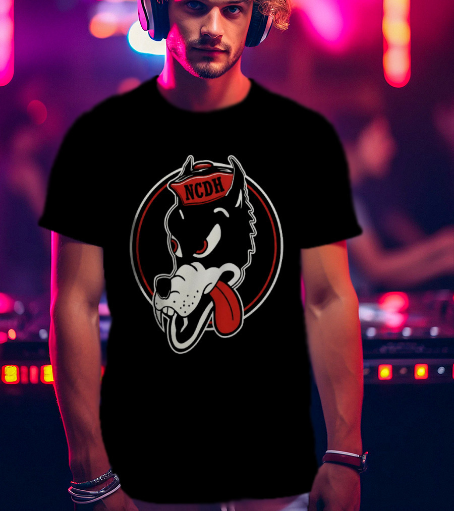 NCDH Wolf Cartoon Red Circle T-Shirt