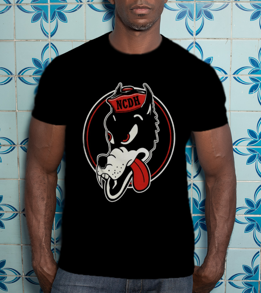 NCDH Wolf Cartoon Red Circle T-Shirt