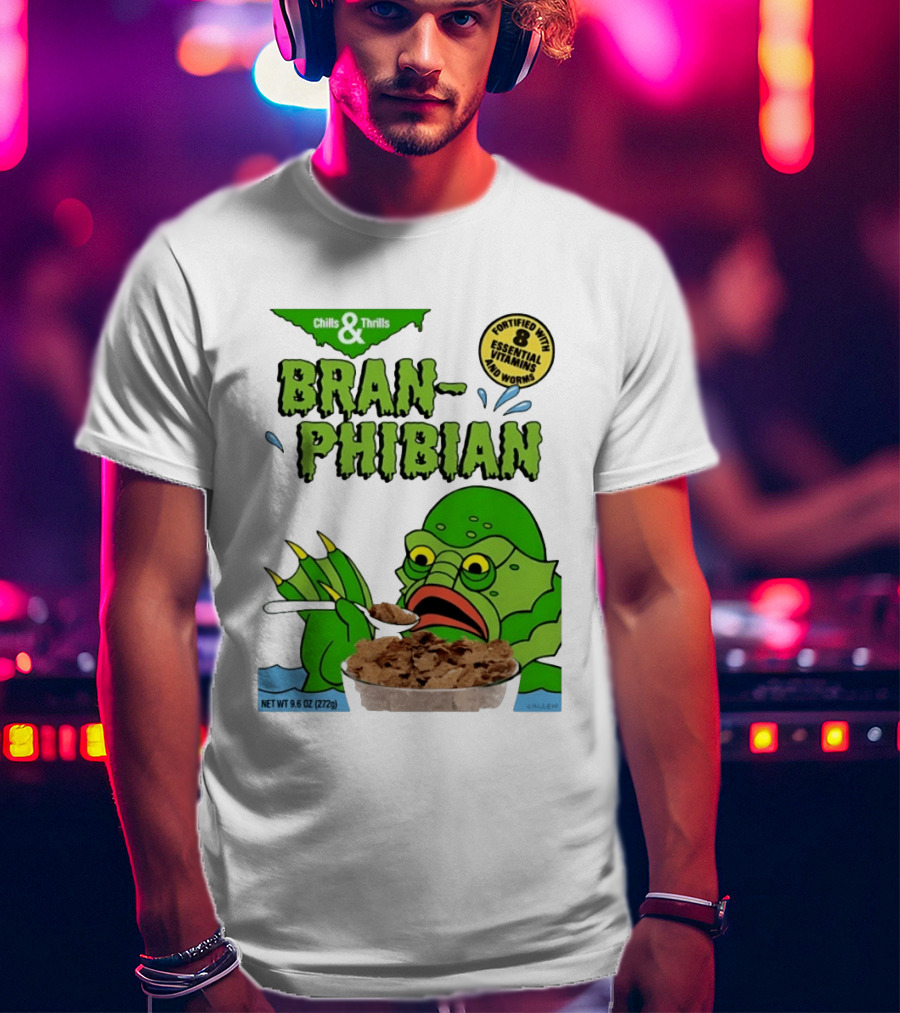Bran Phibian Chills And Thrills Cereal Box Fortified With 8 Essential Vitamins And Worms T-Shirt
