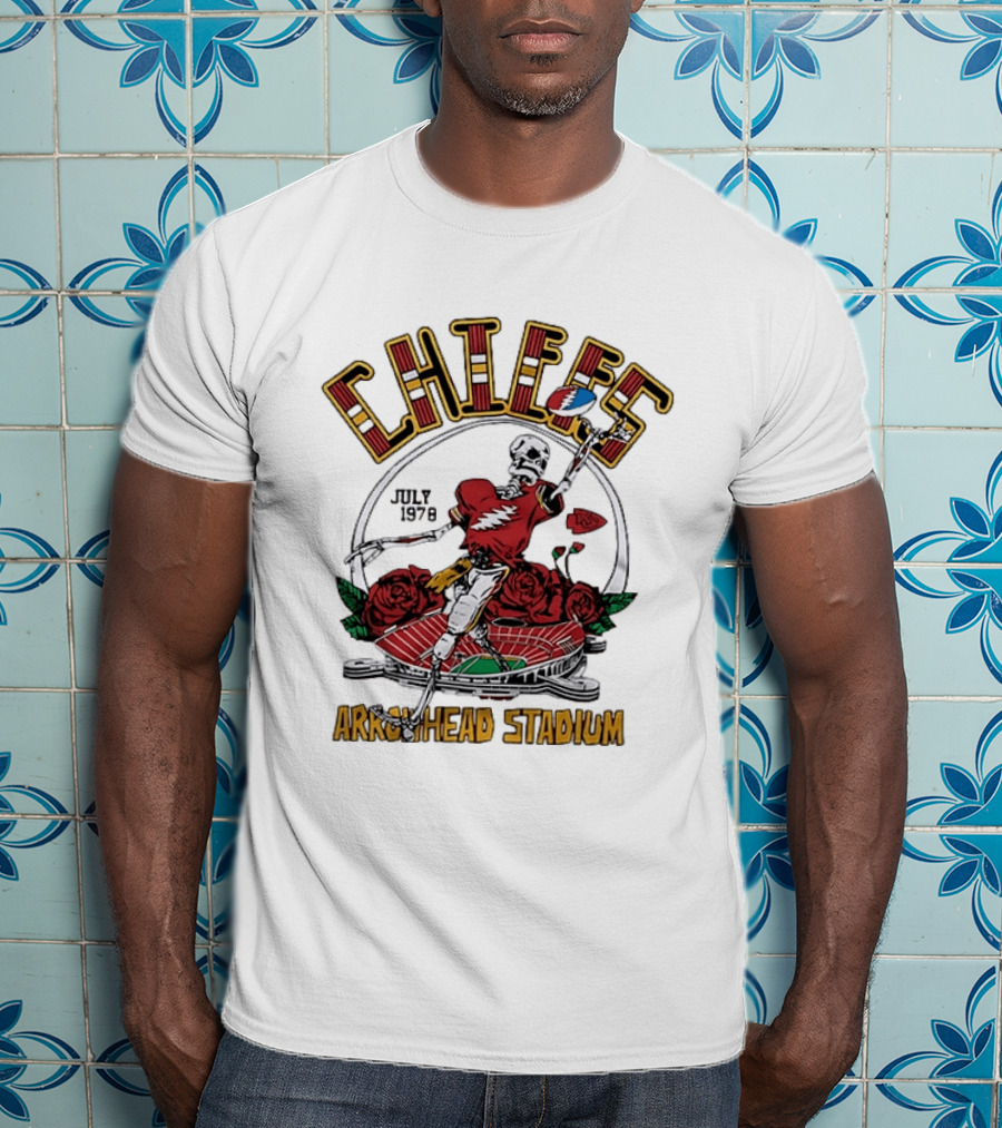 Kansas City Chiefs July 1 1978 Arrowhead Stadium Grateful Dead Skeleton Roses T-Shirt
