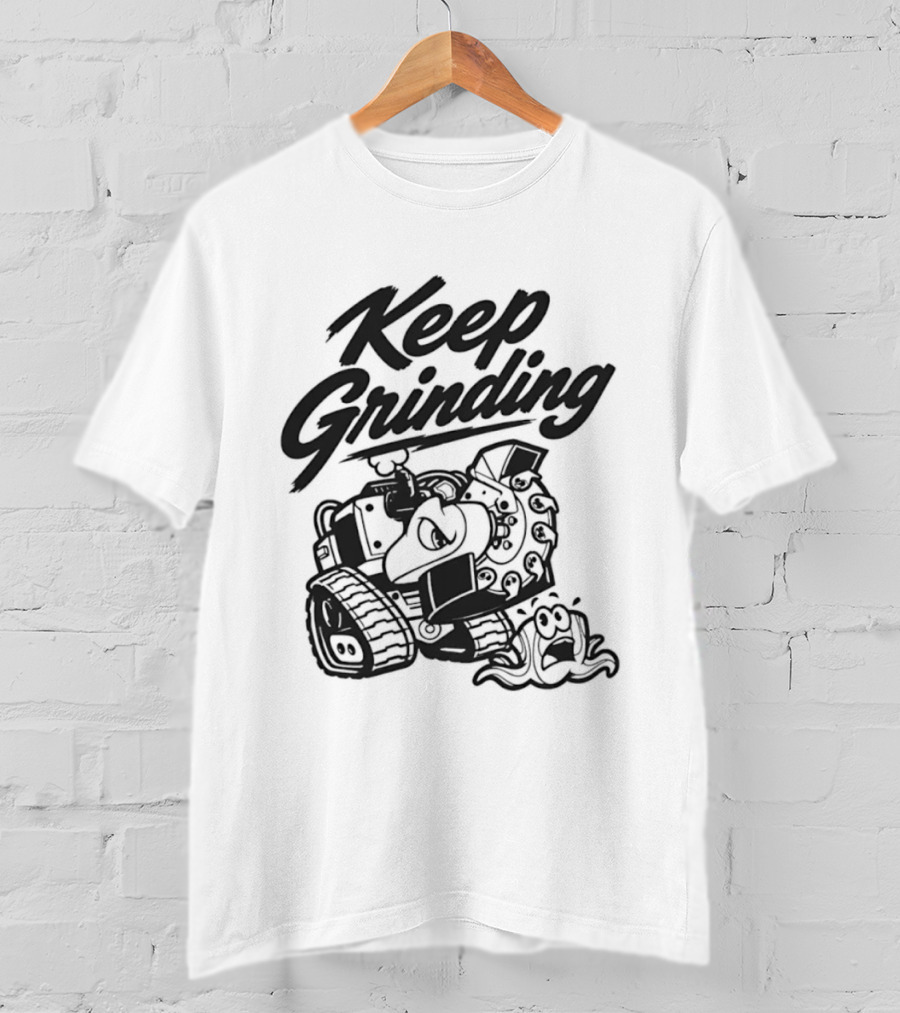 Keep Grinding Cartoon Stump Grinder Landscaping T-Shirt