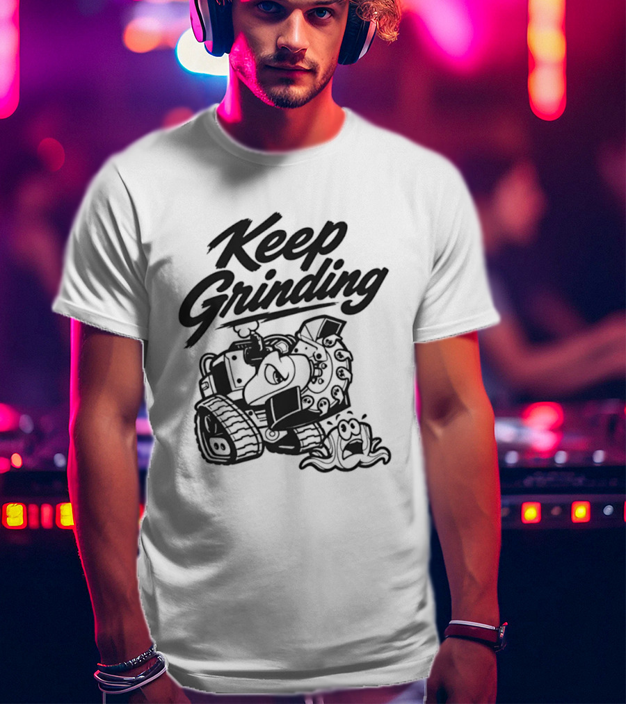 Keep Grinding Cartoon Stump Grinder Landscaping T-Shirt