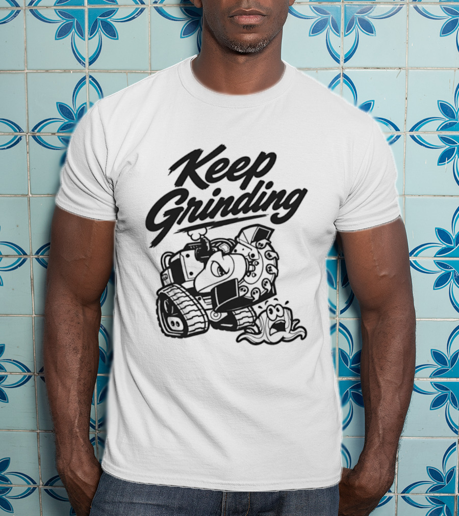 Keep Grinding Cartoon Stump Grinder Landscaping T-Shirt