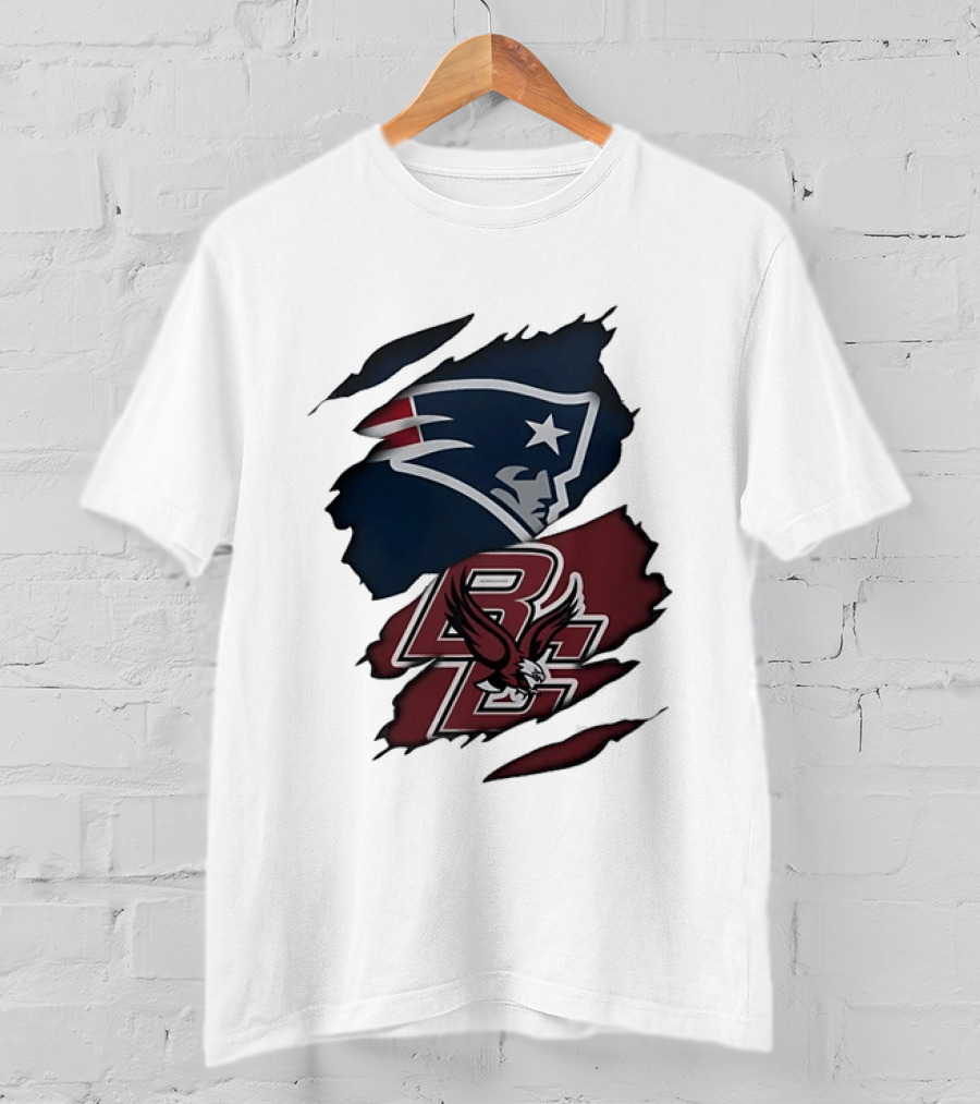 New England Patriots Boston College Eagles Ripped Collaboration T-Shirt