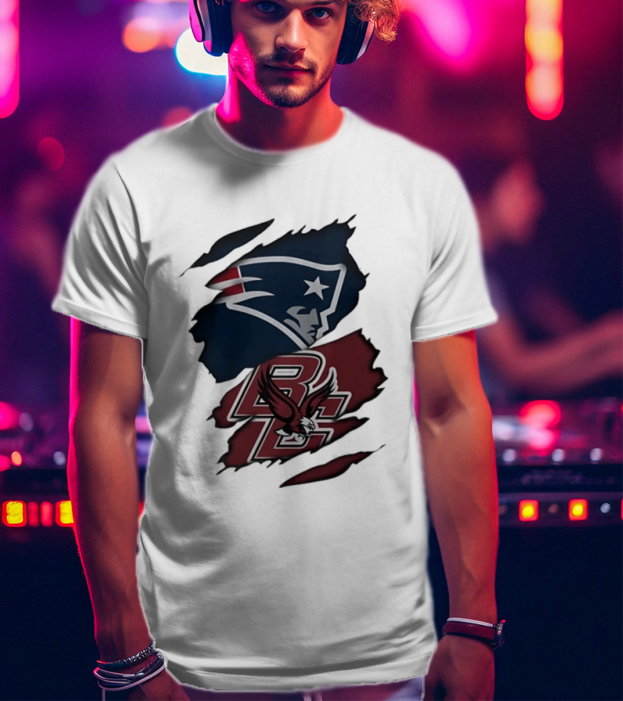 New England Patriots Boston College Eagles Ripped Collaboration T-Shirt